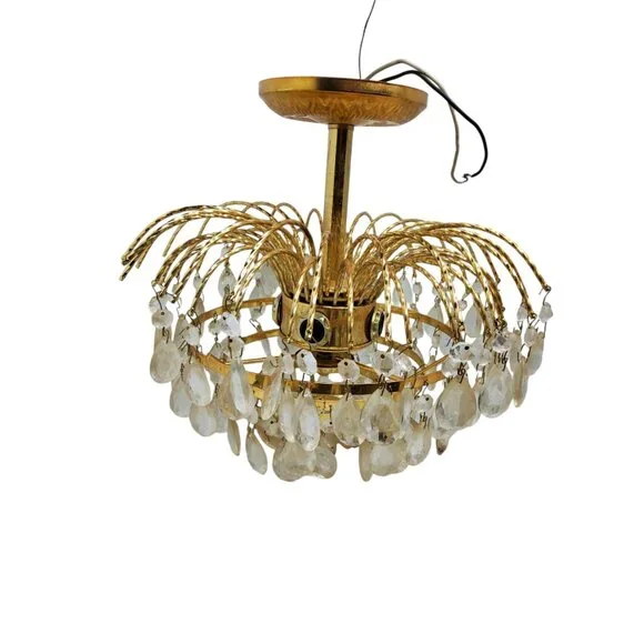 vintage 1970s luminaire chrystal and brass 4 light waterfall chandelier